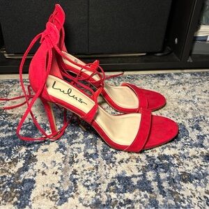 Lulus Red Ankle Wrap Tie Open Toe Heels Size 9